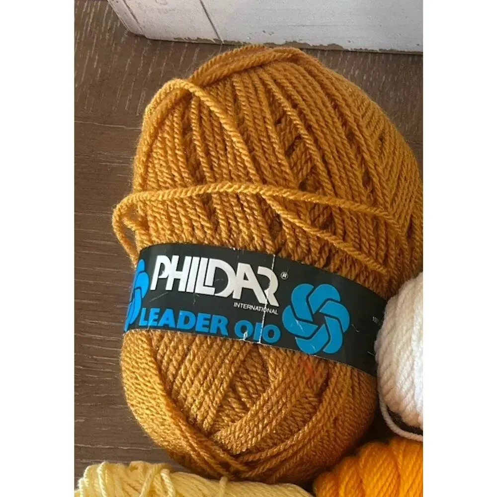 Vtg Mixed Lot Of 4 Yarn Skeins Acrylic Cotton? Saffron Mustard Yellow Off White